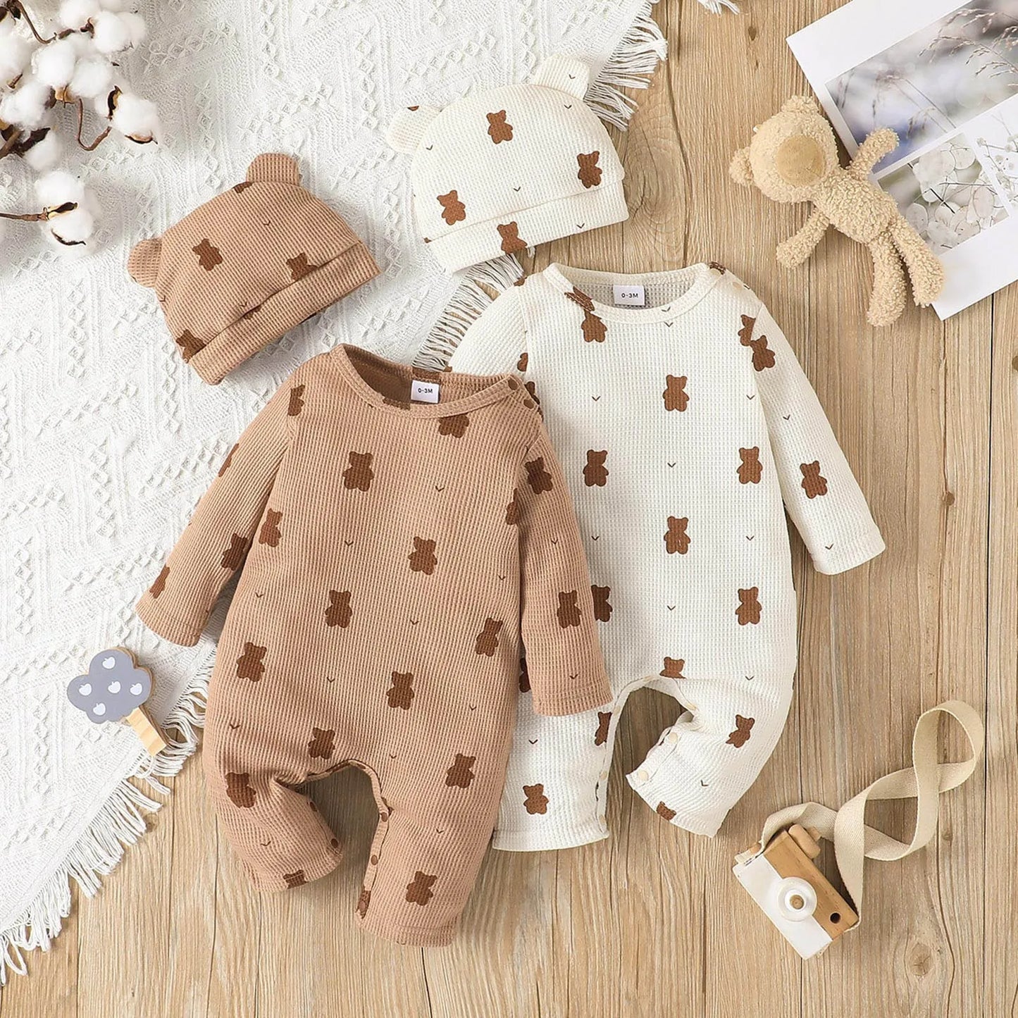 Long Sleeve Cartoon Bear Jumpsuit , Baby Unisex Boy Girl Newborn Romper 0-18 Months Toddler Clothing