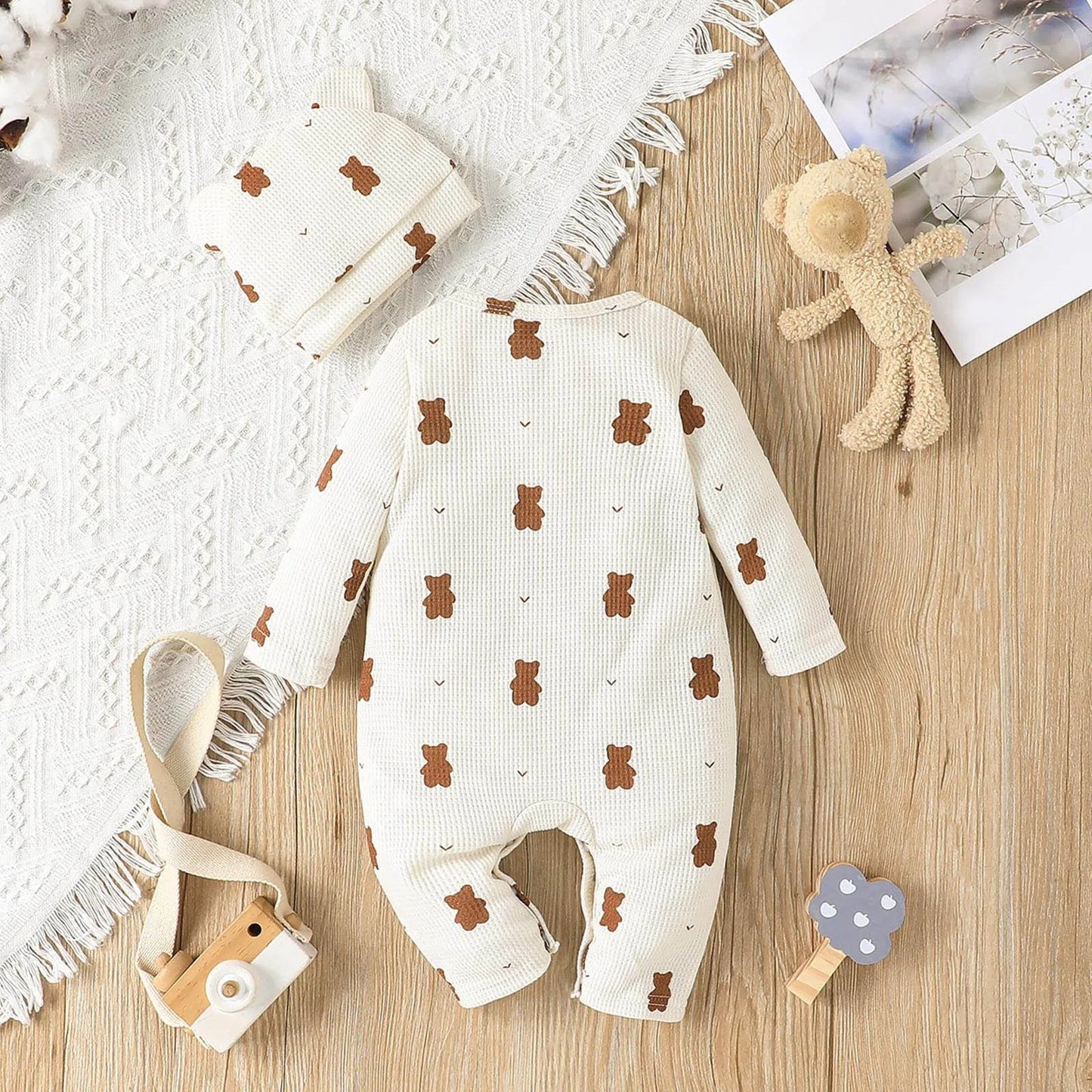 Long Sleeve Cartoon Bear Jumpsuit , Baby Unisex Boy Girl Newborn Romper 0-18 Months Toddler Clothing