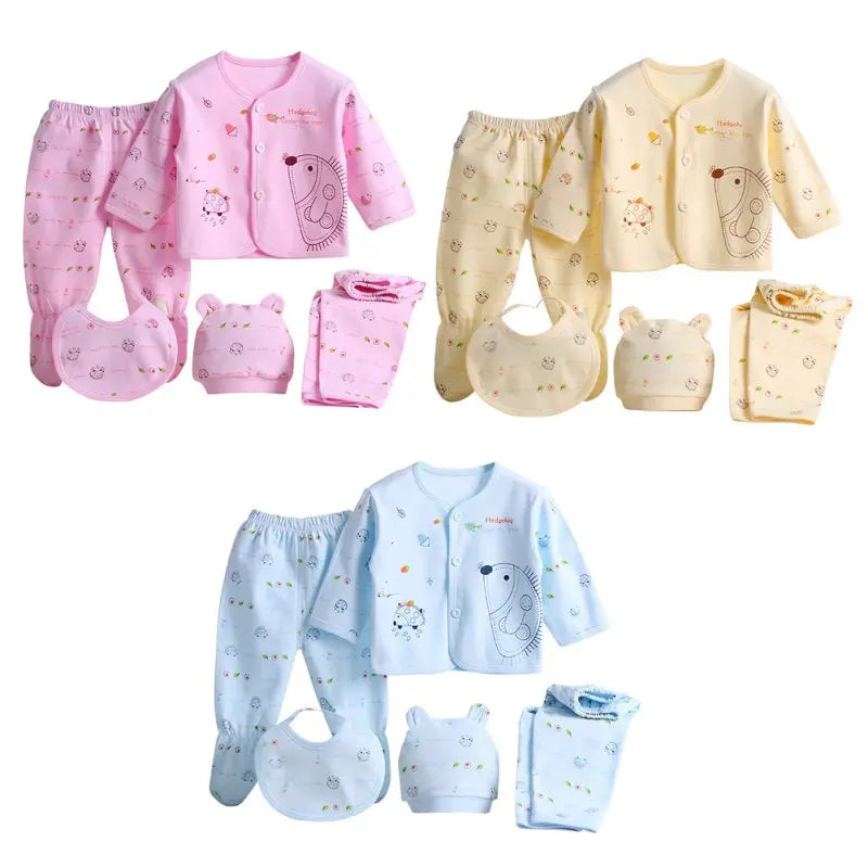 Bobora 5PCS Newborn Layette Set Infants Boys Girls Baby Cotton Clothes 0-3M Tops Hat Pants Suit Essentials Outfit Sets