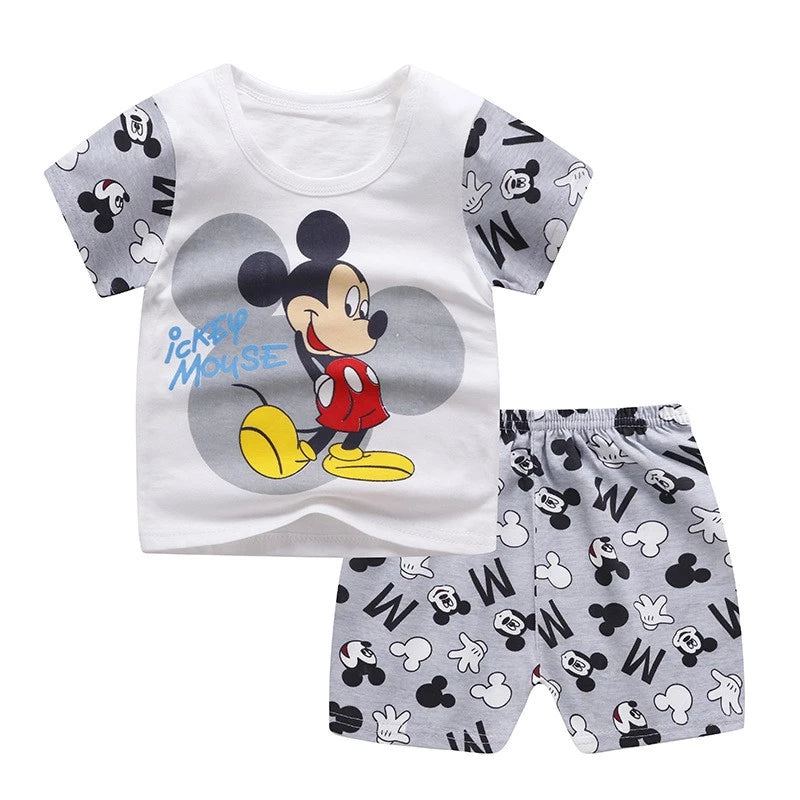 2021 Casual Baby Kid Mickey Mouse Clothes Sets for Boys 100% Cotton Baby Clothes 9 Mo -4 Years Old