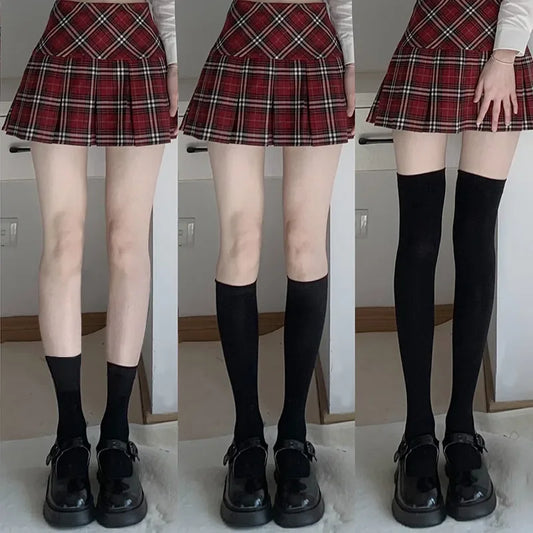 Solid Black and White Long Socks Stockings , Japanese Style thigh high