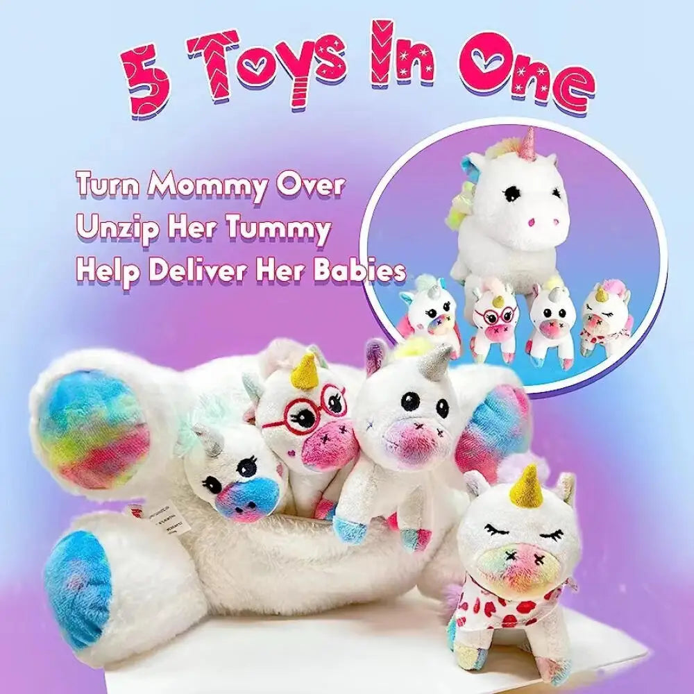 5 Rainbow Unicorn Mother and Child Plush Dolls