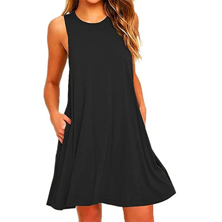 Women's Summer Casual Swing T-Shirt Dress , Beach Cover Up , With Pockets , Plus Size Loose