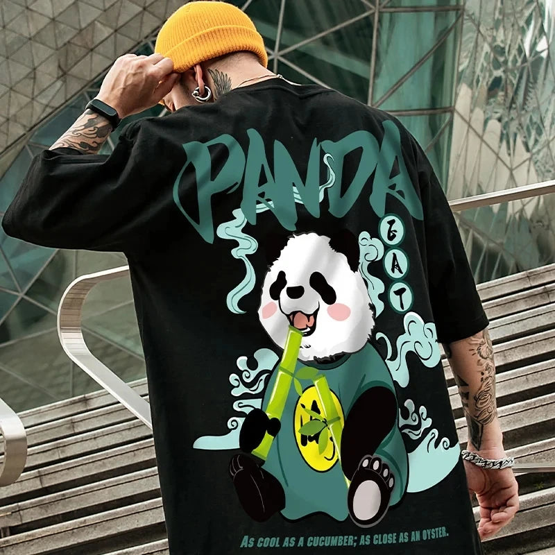 Kawaii Anime panda Print T Shirt , Casual Short Sleeve Tshirt