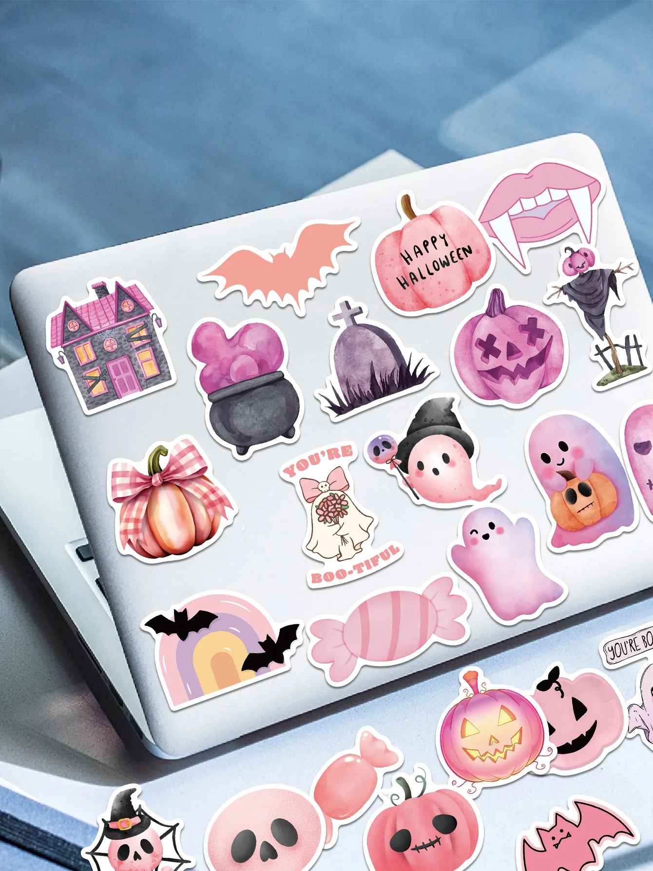 50pcs Halloween stickers Cartoon pink decorated suitcase , DIY waterproof stickers