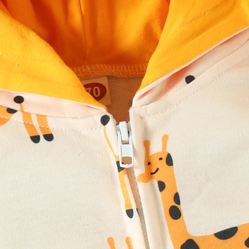 Cute Cartoon Giraffe Infant  Baby Girls Hooded Jumpsuit Baby Zipper Overalls Costume 0-18 Months