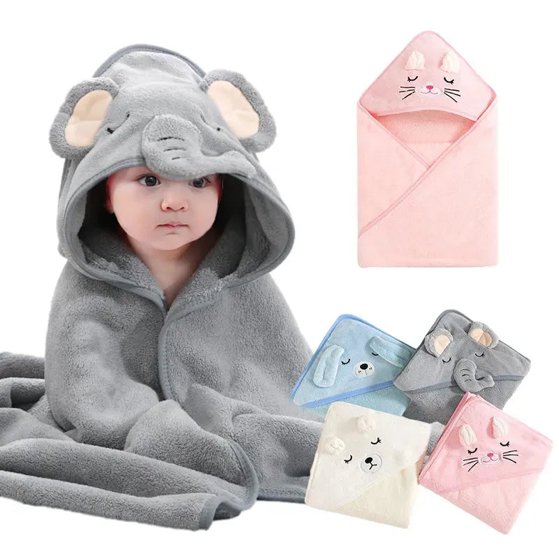 0-3 Years Baby Bathrobe Flannel Cape  Boys and Girls Hooded Bathrobe , Newborn Shower Bath Towel