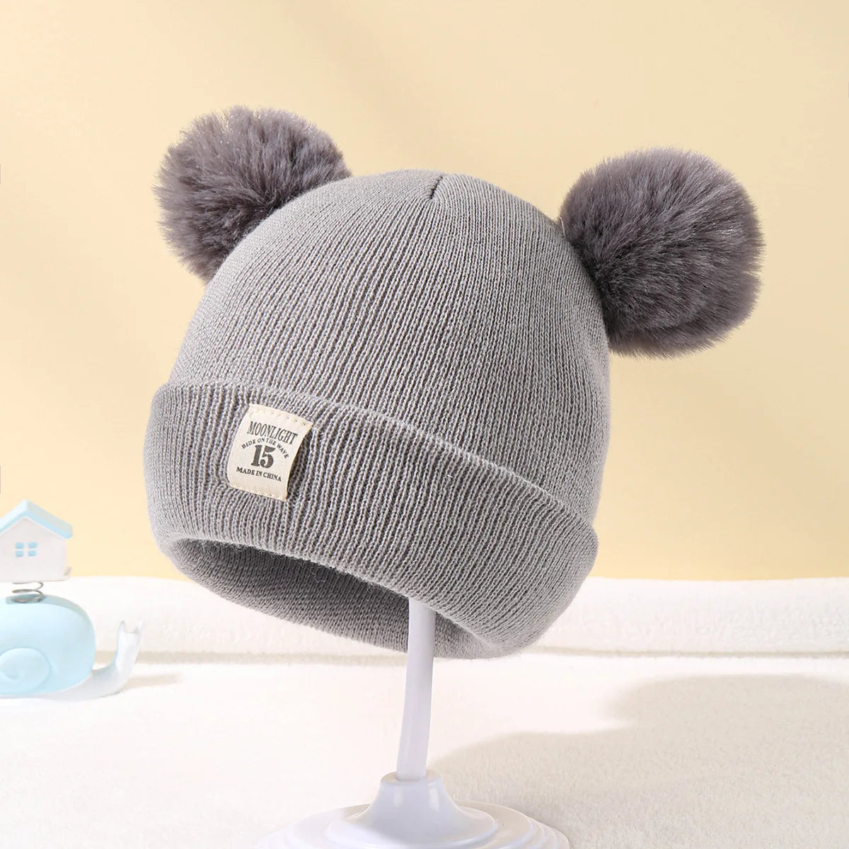 Solid Color Wool Knitted Bonnet , Cute Winter Hat For Kids and Boys Girls