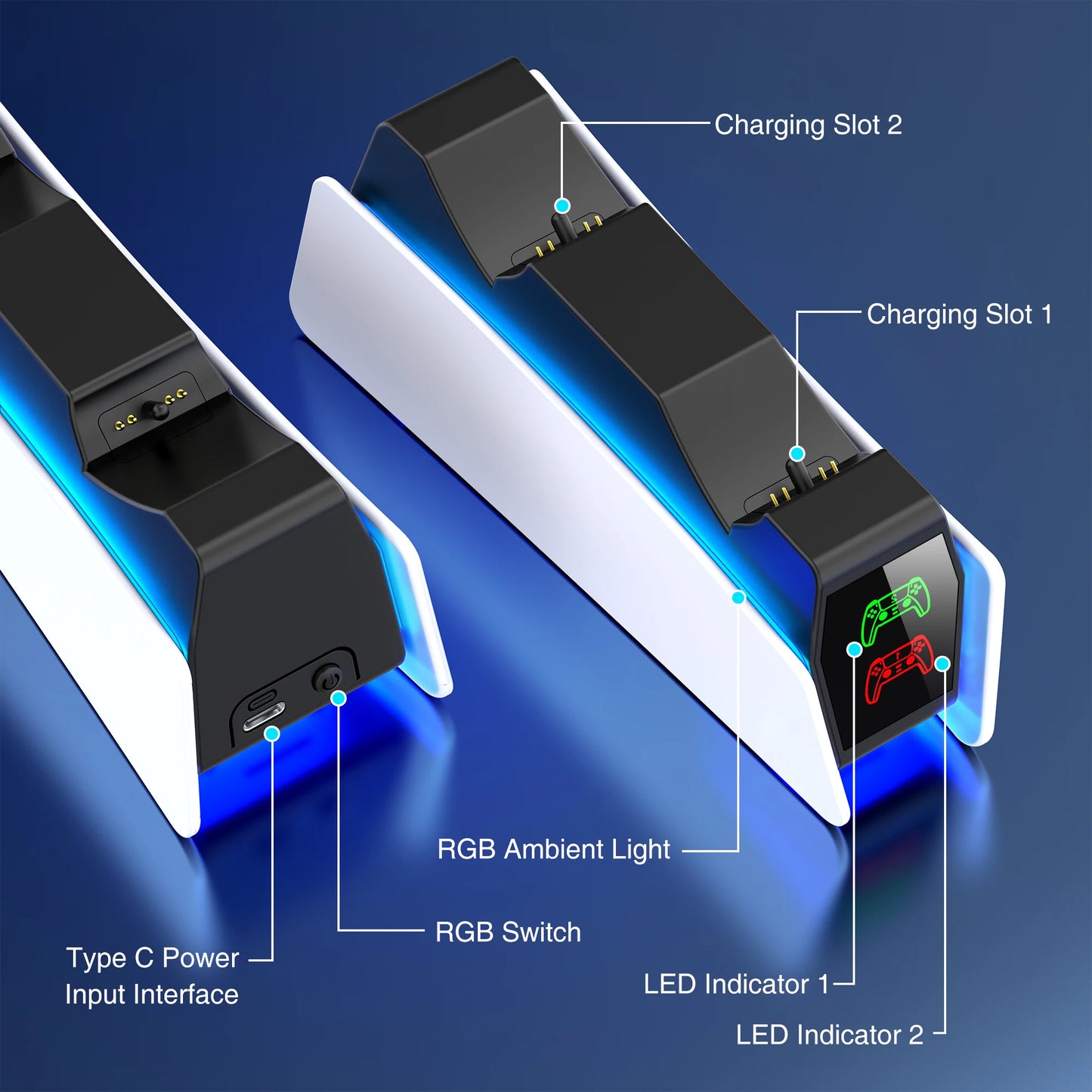 RGB Controller Charging Station - For PlayStation 5 Dual Fast Charger