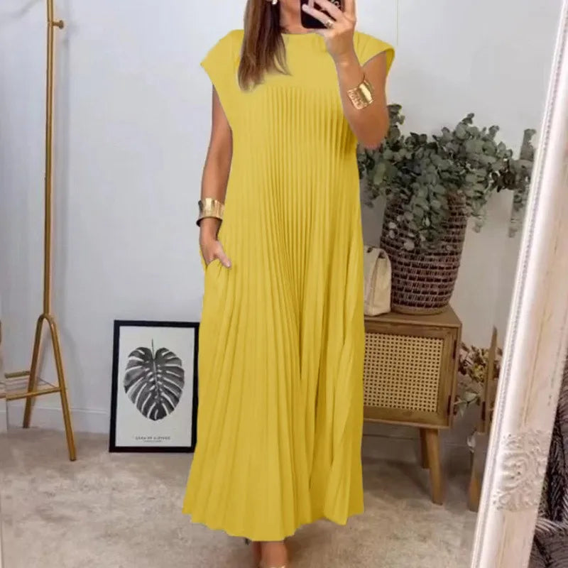 Loose Solid Color High Waist Large Hem Long Dress