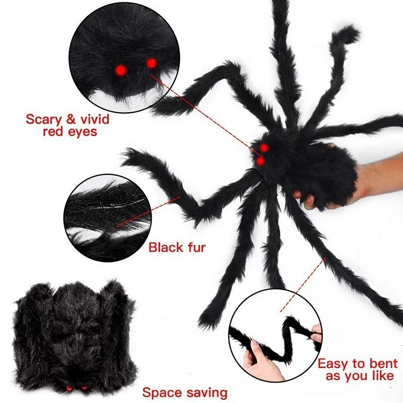 150/200cm Black Scary Giant Spider Huge Spider Web