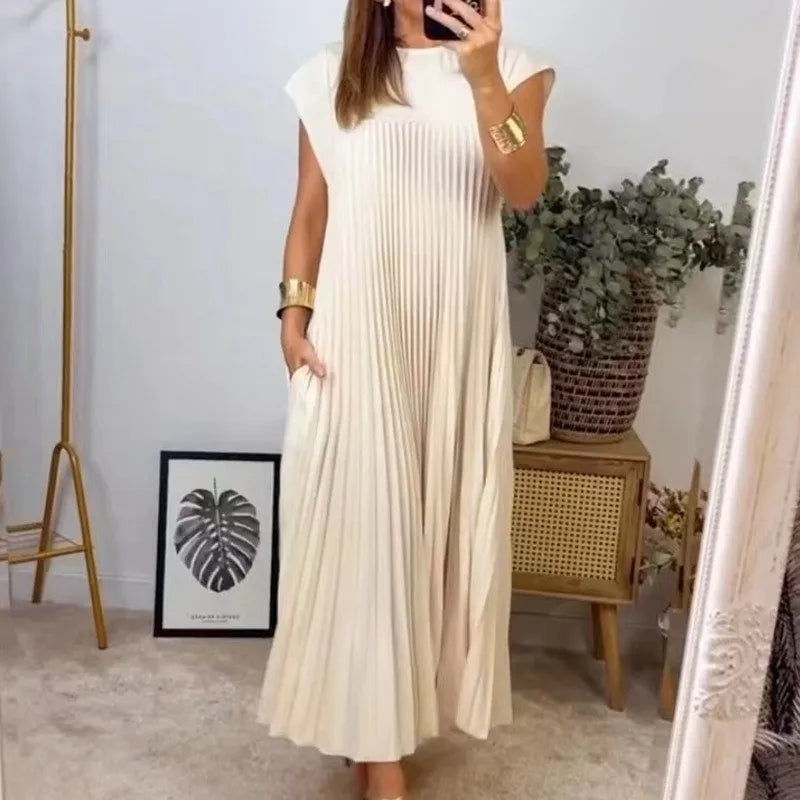 Loose Solid Color High Waist Large Hem Long Dress