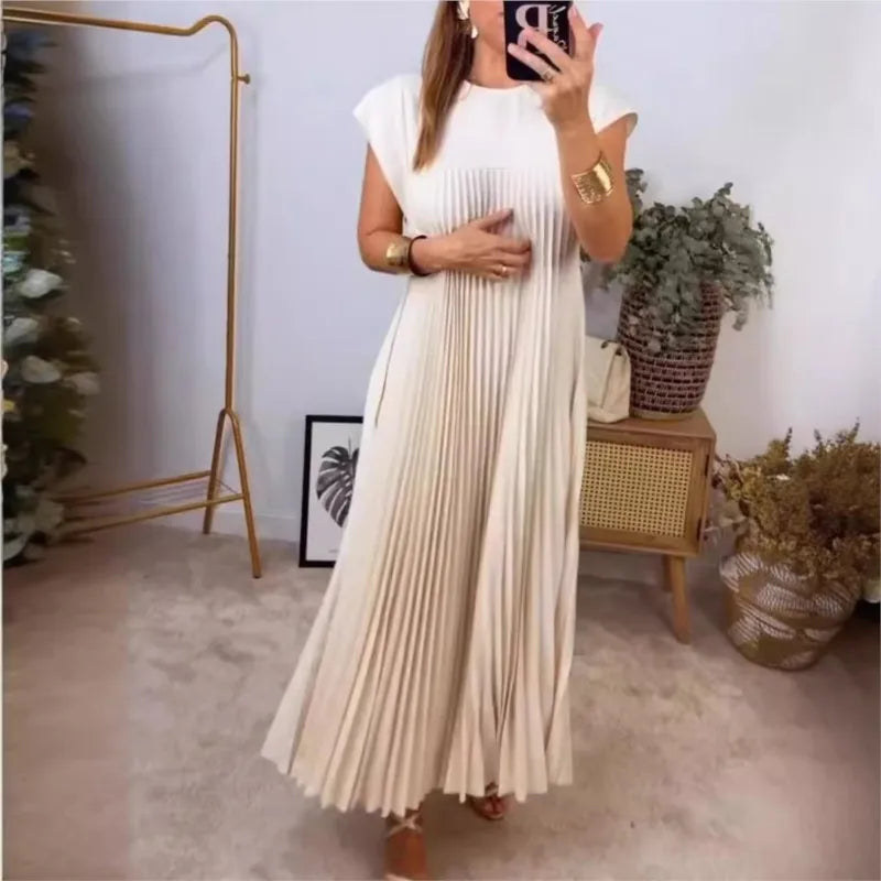 Loose Solid Color High Waist Large Hem Long Dress