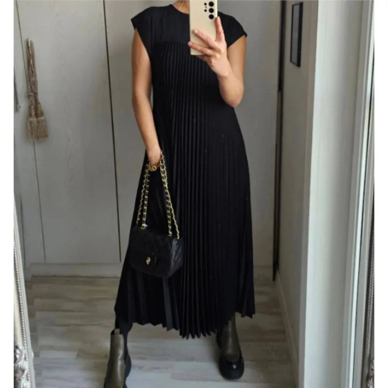 Loose Solid Color High Waist Large Hem Long Dress