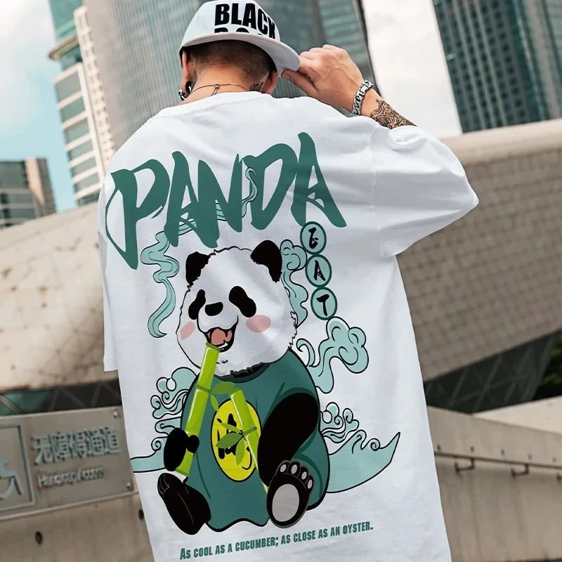 Kawaii Anime panda Print T Shirt , Casual Short Sleeve Tshirt