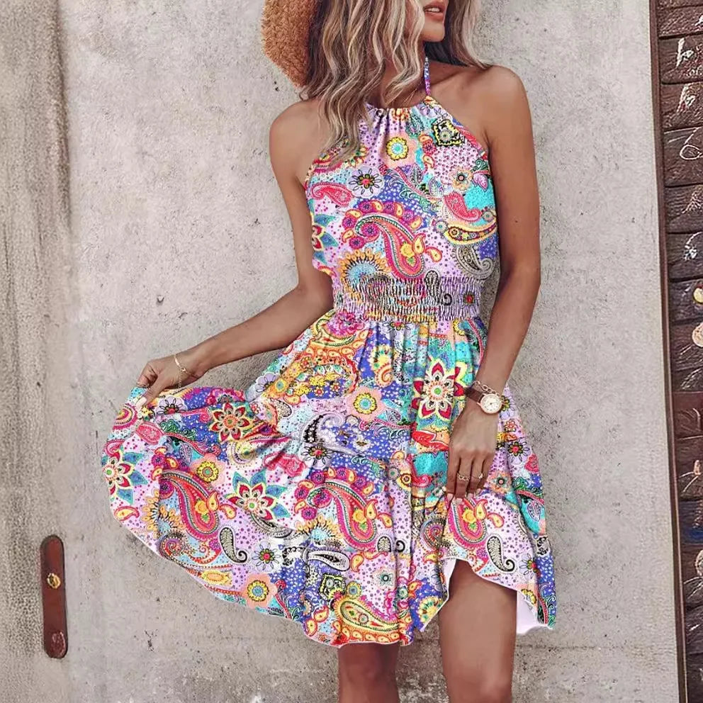 Floral Print , Mini Dress, Sexy Halter Dress