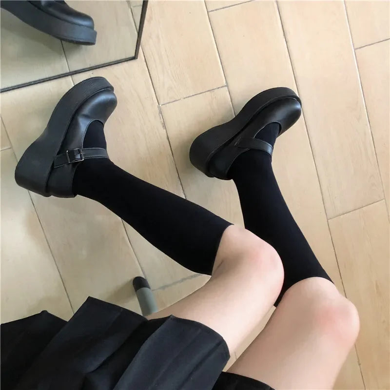 Solid Black and White Long Socks Stockings , Japanese Style thigh high