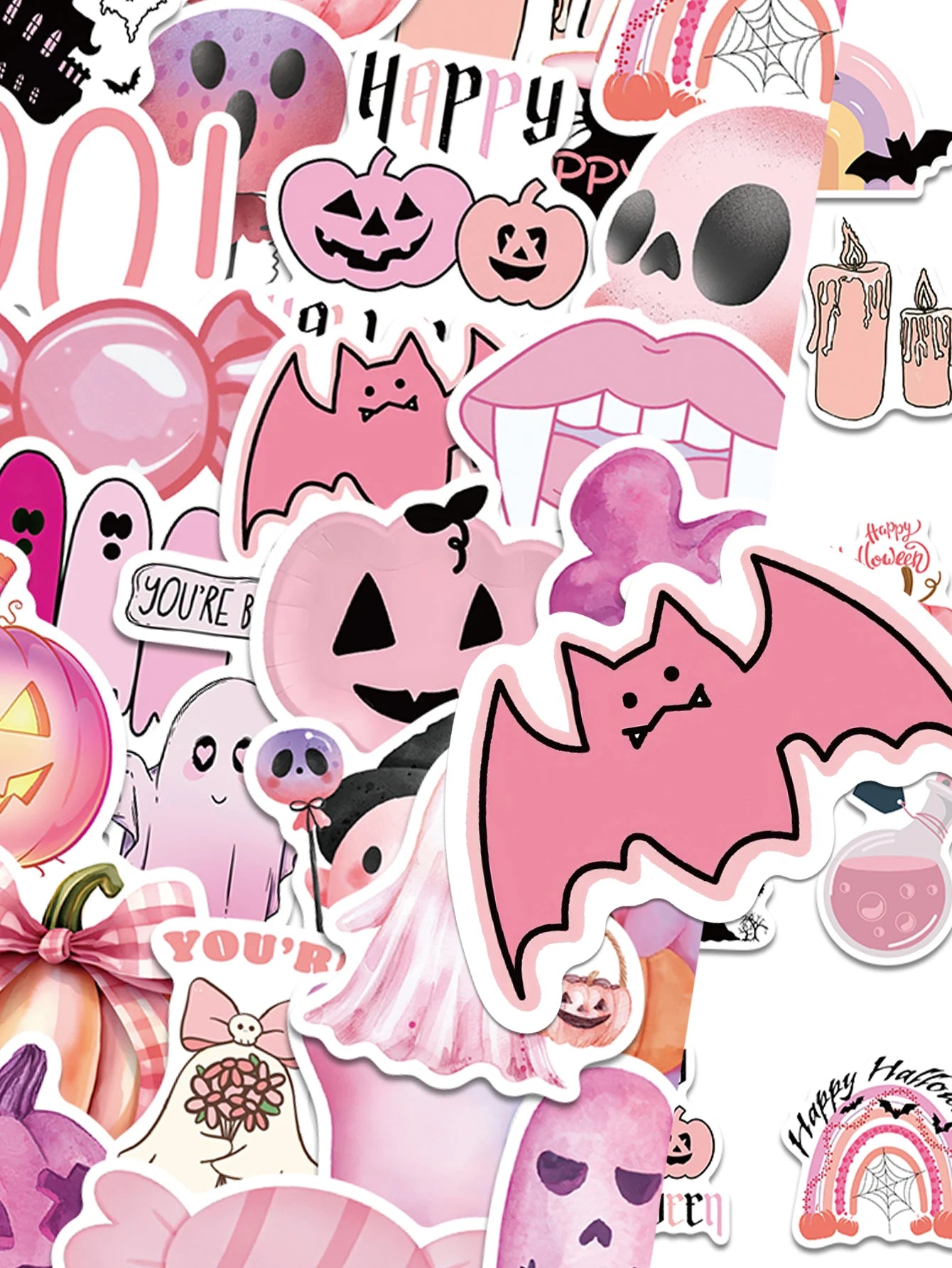 50pcs Halloween stickers Cartoon pink decorated suitcase , DIY waterproof stickers