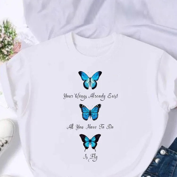 Women's European and American Clothing Butterfly Letter Printed