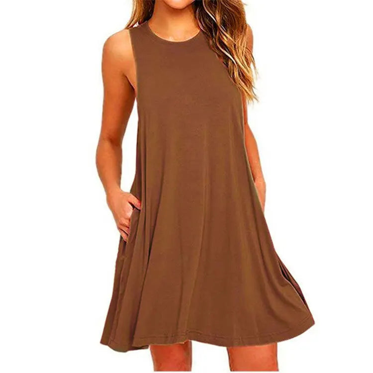 Women's Summer Casual Swing T-Shirt Dress , Beach Cover Up , With Pockets , Plus Size Loose