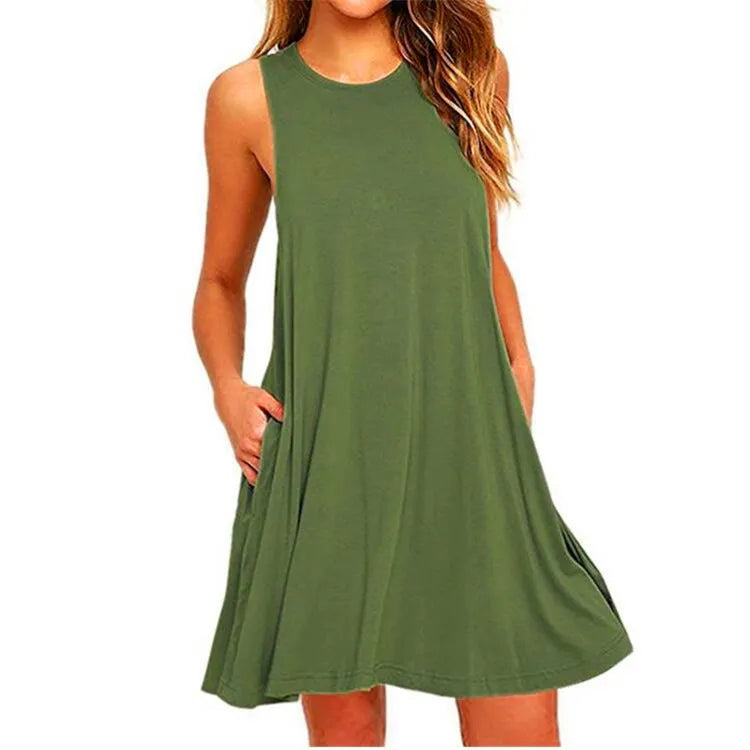 Women's Summer Casual Swing T-Shirt Dress , Beach Cover Up , With Pockets , Plus Size Loose