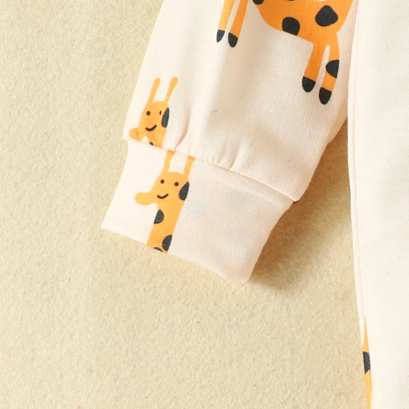 Cute Cartoon Giraffe Infant  Baby Girls Hooded Jumpsuit Baby Zipper Overalls Costume 0-18 Months