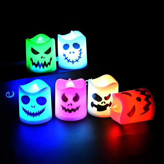 6Pcs/lot Led Halloween Ghost Pumpkin Candle Light Halloween Party Home Bar Decoration Multicolor Lamp Haunted House Horror Props