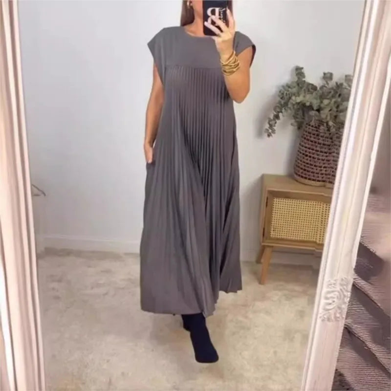 Loose Solid Color High Waist Large Hem Long Dress